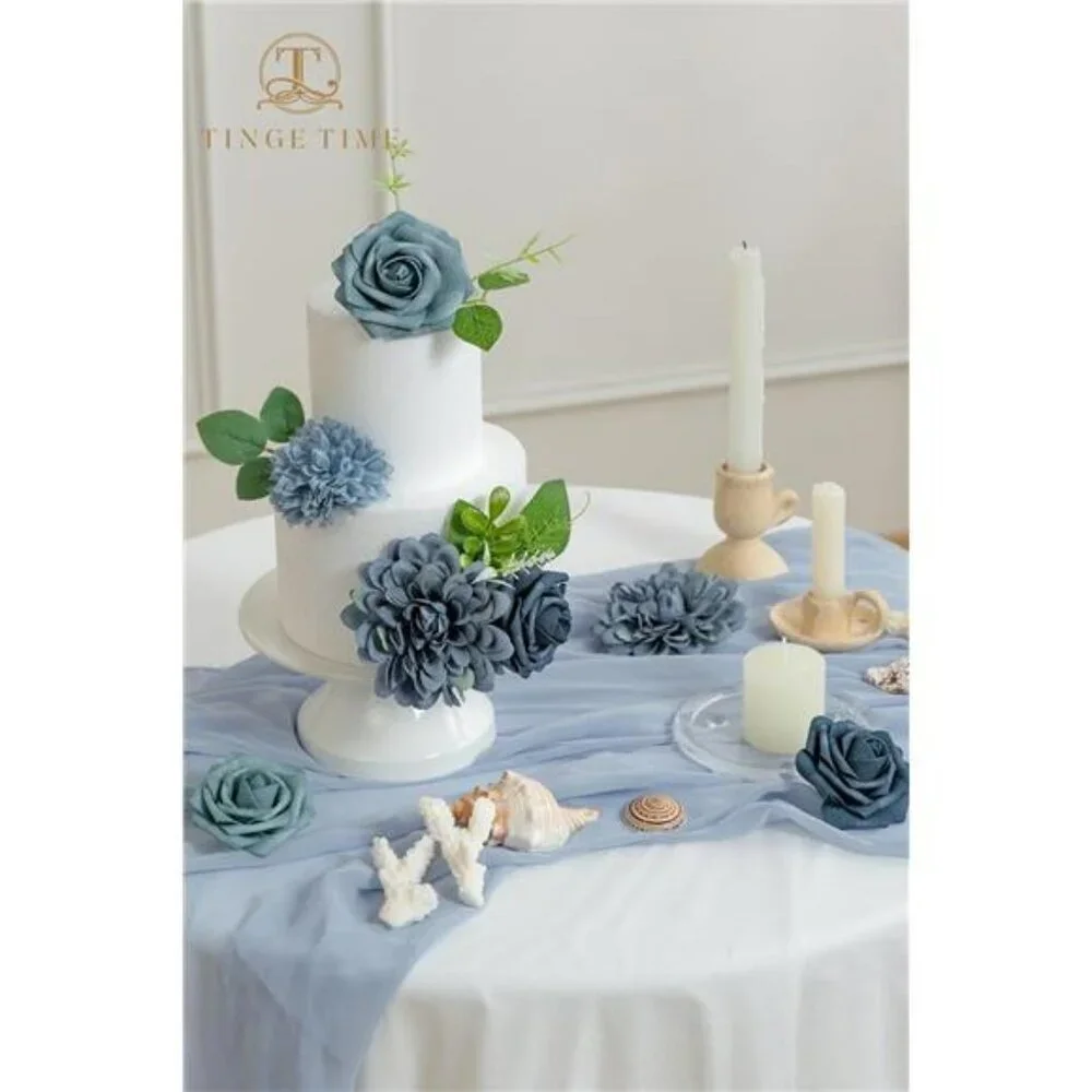 Dusty Blue Artificial Roses Combo Box Fake Flowers for Wedding Bouquets Centerpi